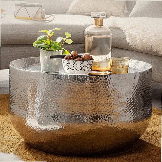 Couchtisch FineBuy Sofatisch Silber 60x60x35cm Wohnzimmertisch Metall Tisch Rund