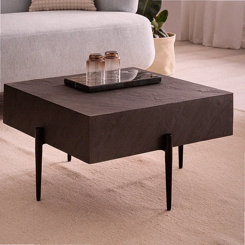 Couchtisch FineBuy Sofatisch Steinoptik Anthrazit 64x64x35 cm Wohnzimmertisch