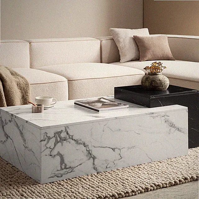 Couchtisch FineBuy Sofatisch Weiß 120 cm Marmor Optik Wohnzimmertisch Groß