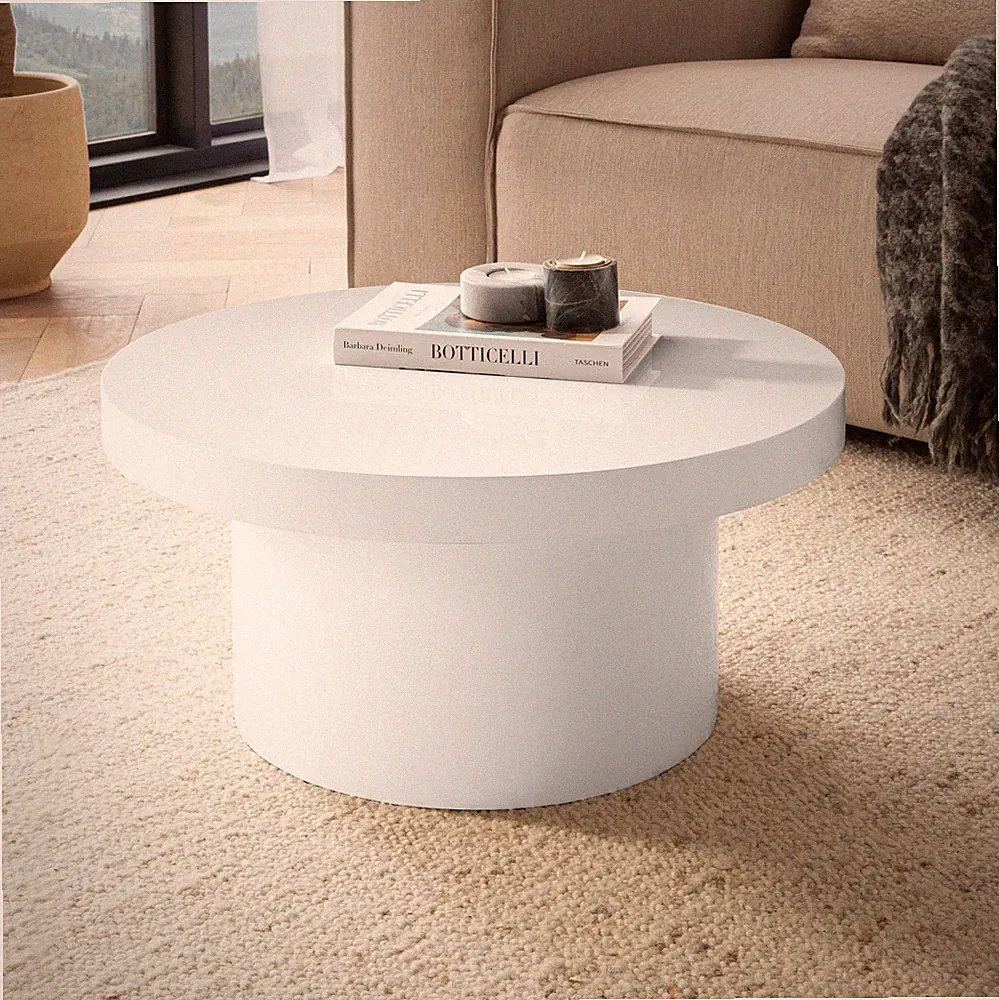Couchtisch FineBuy Sofatisch Weiß 60 cm Hochglanz Wohnzimmertisch Rund Klein