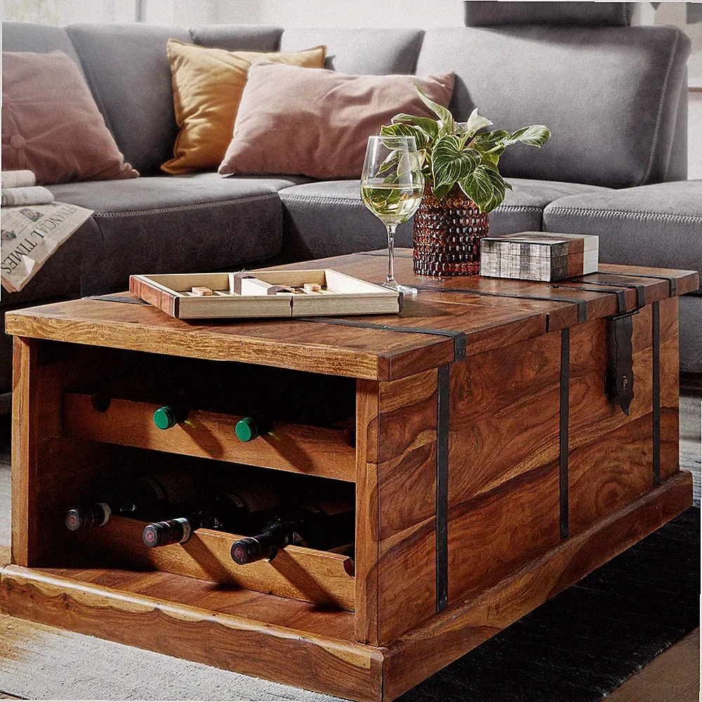 Couchtisch FineBuy Truhentisch 100x60x40 cm Massivholz Tisch Wohnzimmer Modern