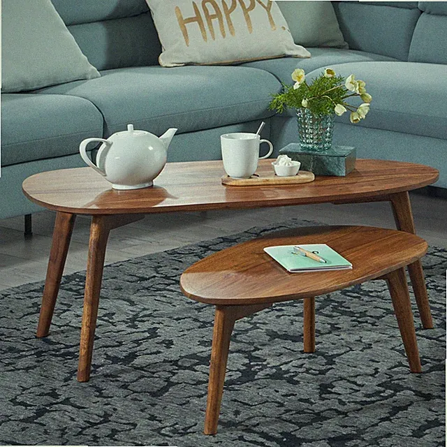 Couchtisch FineBuy Wohnzimmertisch 2er Set Nierenform Holz Beistelltisch Braun
