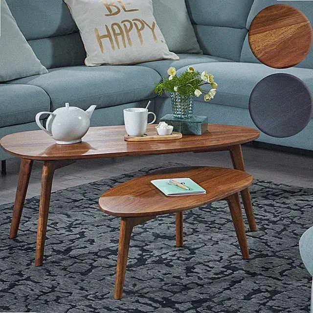 Couchtisch FineBuy Wohnzimmertisch 2er Set Nierenform Holz Beistelltisch Tisch