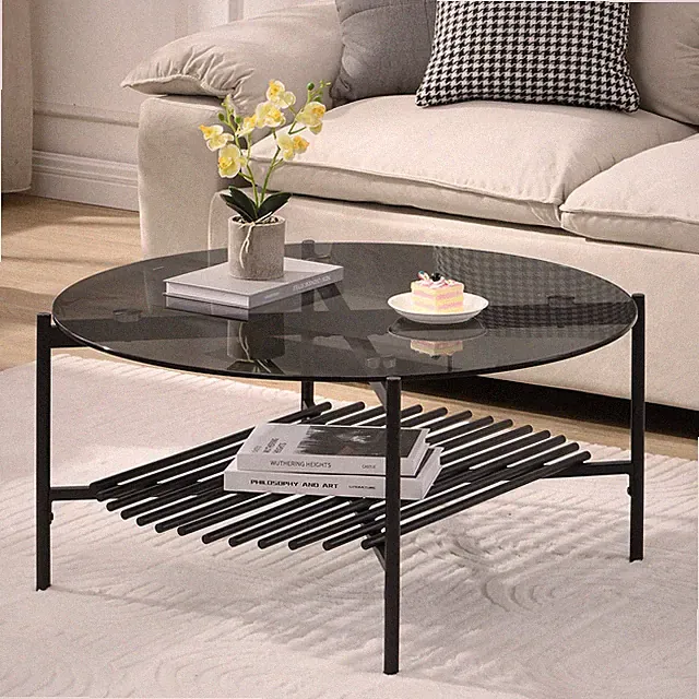 Couchtisch FineBuy Wohnzimmertisch Glas Metall 80 cm Schwarz Rund Sofatisch