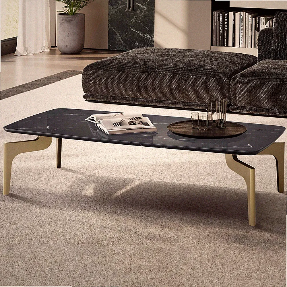 Couchtisch FineBuy Wohnzimmertisch Marmor Optik Schwarz Sofatisch 120 cm Tisch
