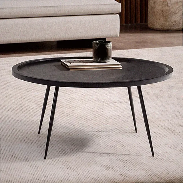 Couchtisch FineBuy Wohnzimmertisch Massivholz 75 cm Sofatisch Tisch Rund Zeitlos