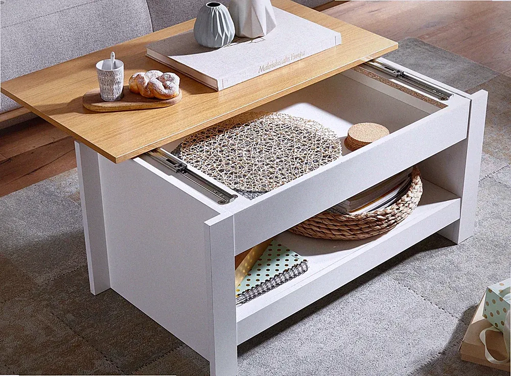 Couchtisch FineBuy Wohnzimmertisch Weiß 85x47x42cm Sofatisch Tisch mit Stauraum