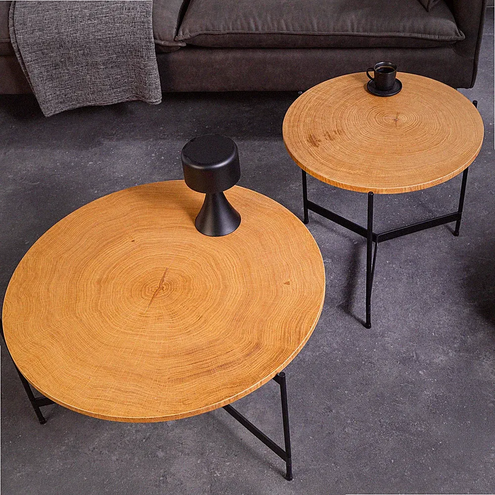 Couchtisch FUSION 70cm natur schwarz - Eichenholz Metall Beistelltisch rund