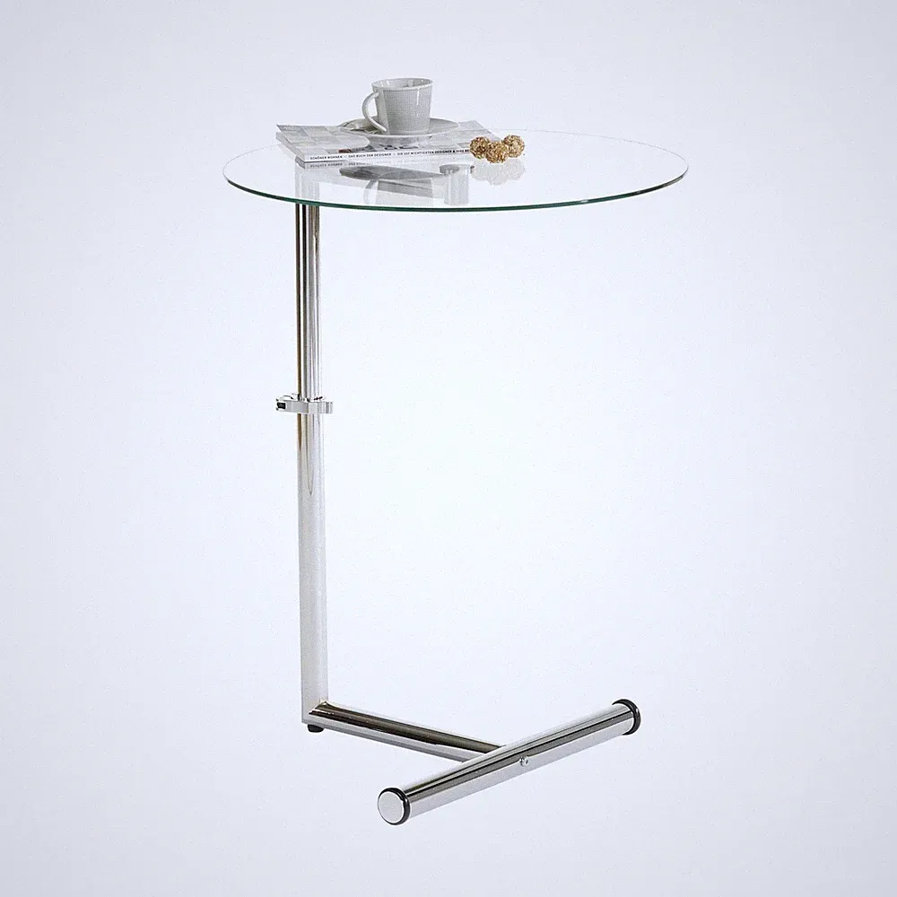 Couchtisch Glas Beistelltisch Wohnzimmertisch höhenverstellbar in Klarglas/Chrom
