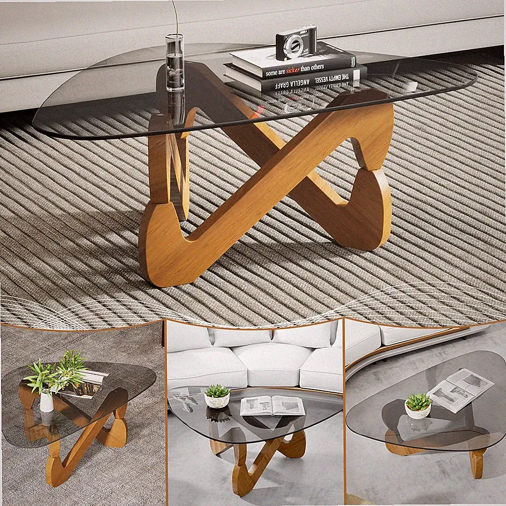 Couchtisch Glas Holz Dreieckiger Wohnzimmertisch Modern Couchtische Wohnzimmer