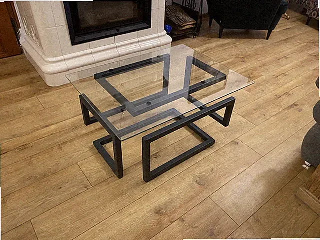 Couchtisch Glas Metall mit Hartglasplatte „Infinity Cube”