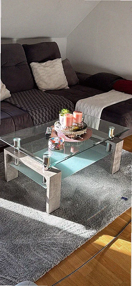 Couchtisch Glas mit Ablage - Betonoptik - sehr guter Zustand