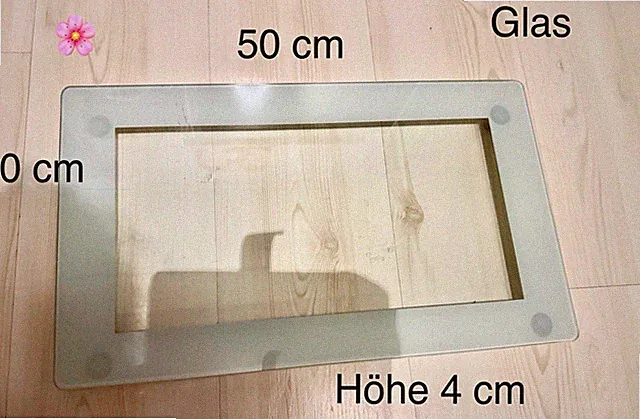 Couchtisch Glasplatte rechteckig transparent 50x30 cm, Höhe 4 cm, modern