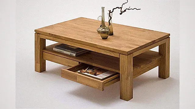 Couchtisch Gordon Massivholz Wohnzimmertisch Asteiche geölt 2 Schubkästen 45 cm