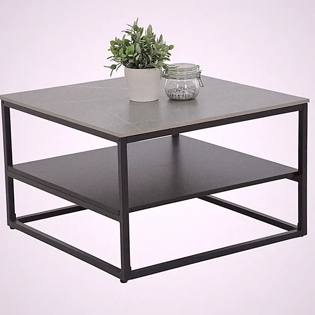 Couchtisch - grau-schwarz - Marmoroptik - 70x70 cm Sofatisch Wohnzimmertisch