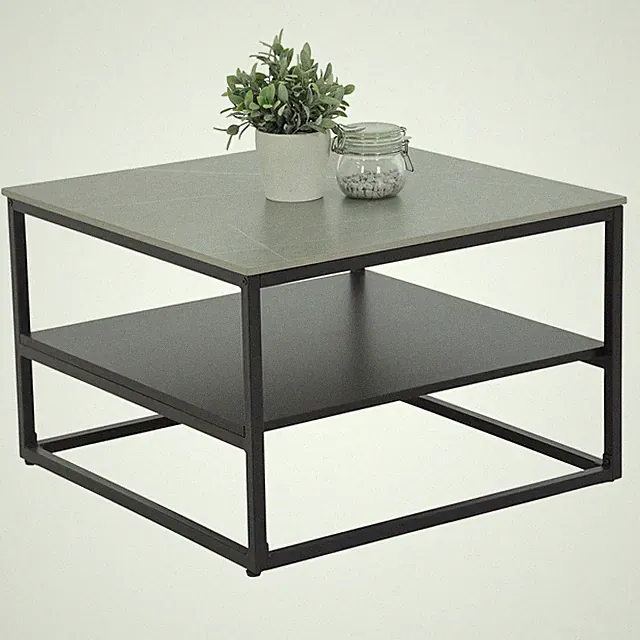 Couchtisch - grau-schwarz - Marmoroptik - 70x70 cm Sofatisch Wohnzimmertisch