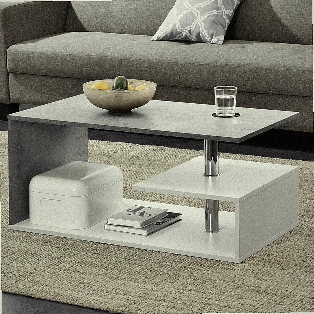 Couchtisch Haarlem 90x50x41 cm Betonoptik/Weiß [en.casa]