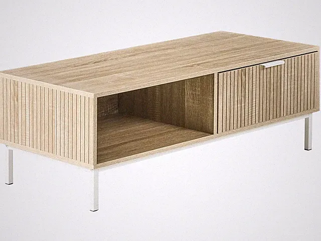 Couchtisch heller Holzfarbton Lamellen-Optik mit Schublade Ablagefach Lynwood