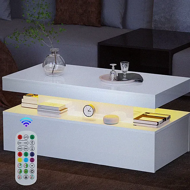 Couchtisch Hochglanz RGB LED Beistelltisch mit 2 Schubladen Wohnzimmertisch 95cm