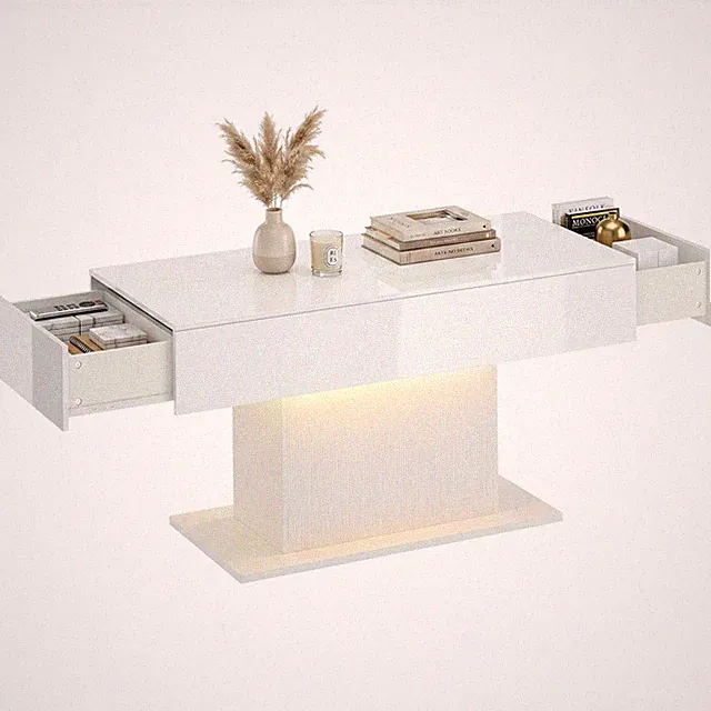 Couchtisch Hochglanz Wohnzimmertisch mit LED Beleuchtung, für Wohnzimmer Weiß