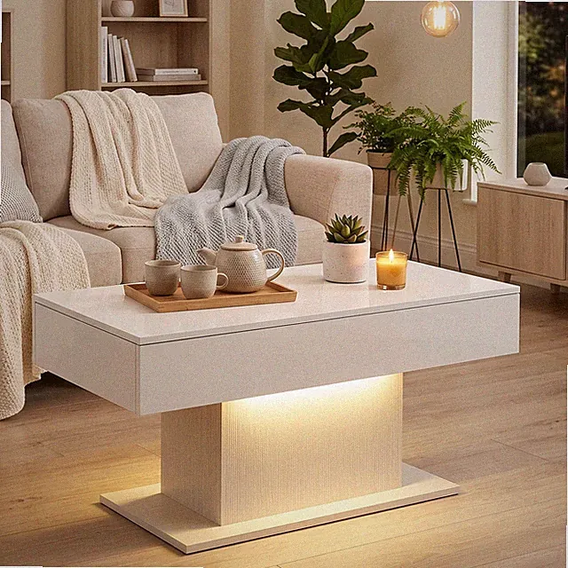 Couchtisch Hochglanz Wohnzimmertisch mit LED Beleuchtung Home Refurbished