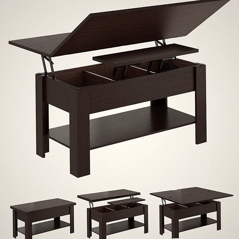 Couchtisch höhenverstellbar 3-in-1 Klapptisch Wohnzimmer Esstisch Schwarzbraun