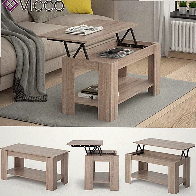 Couchtisch Höhenverstellbar Sofatisch Kaffetisch Wohnzimmer Lorenz Eiche Vicco