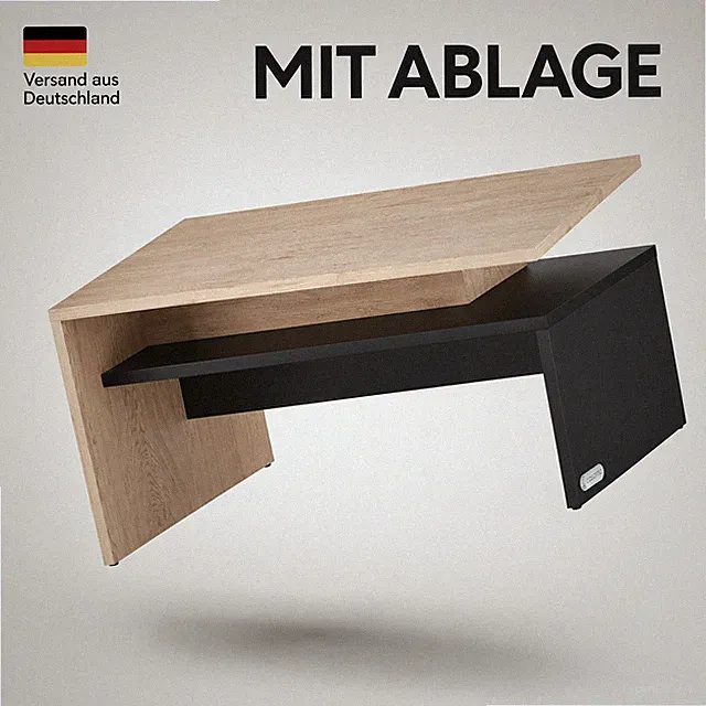 Couchtisch Holz Grau mit Stauraum Modern 95x55 cm Wohnzimmertisch