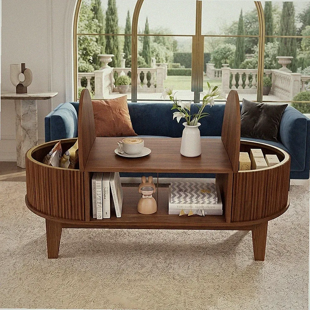 Couchtisch Holz,Modern Wohnzimmertisch mit Stauraum, Beistelltisch Couch Braun