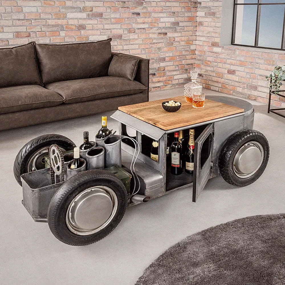 Couchtisch HOT ROD - 160cm - natur silber - Stahl Mangoholz - Bartisch handmade