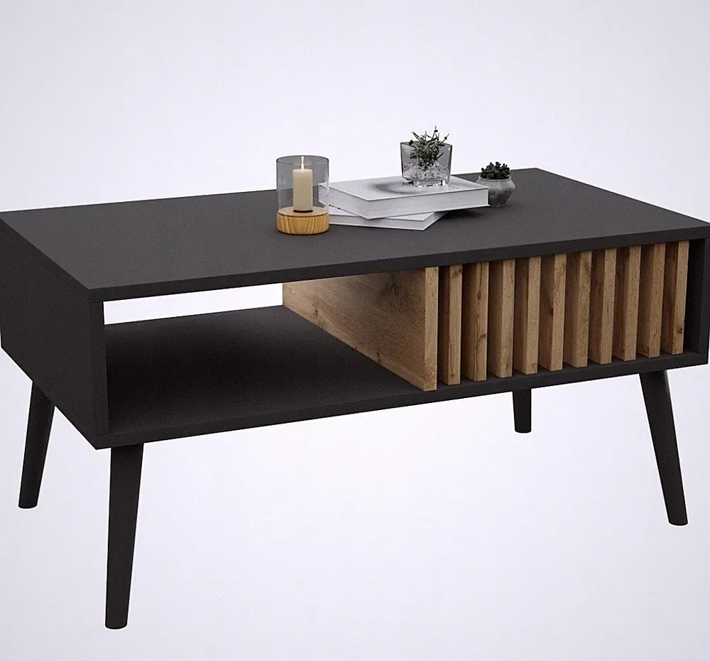 Couchtisch im skandinavischen Stil, moderner Wohnzimmertisch 50 x 90 cm schwarz