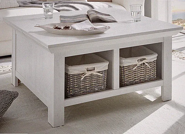 Couchtisch in weiß Beistelltisch Wohnzimmer Sofa Tisch mit Klappe Stauraum Hooge