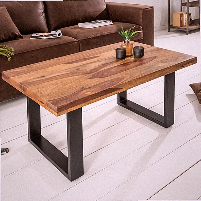 Couchtisch IRON CRAFT - 100cm - Sheesham Massivholz - Stone Finish - Industrial