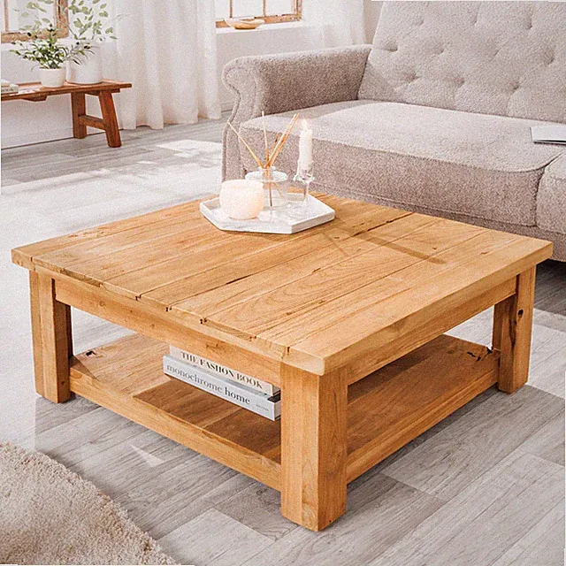 Couchtisch JAVA - 70cm - natur - recyceltes Teakholz - quadratisch - Ablagefach
