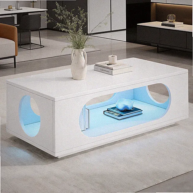 Couchtisch Kaffeetisch Wohnzimmertisch Sofatisch Hochglanz mit LED-Beleuchtung