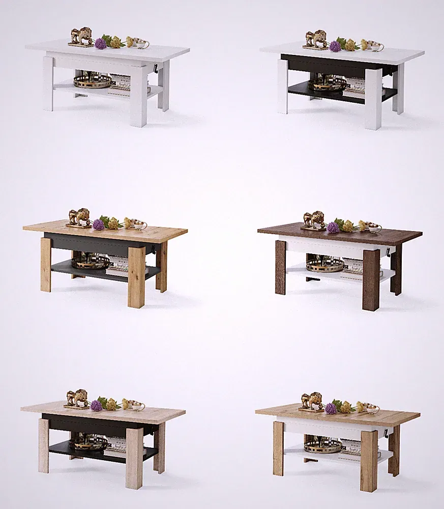 Couchtisch Kaffetisch Rino mit Ablage 130x65 cm Höhenverstellbar Ausziehbar 05