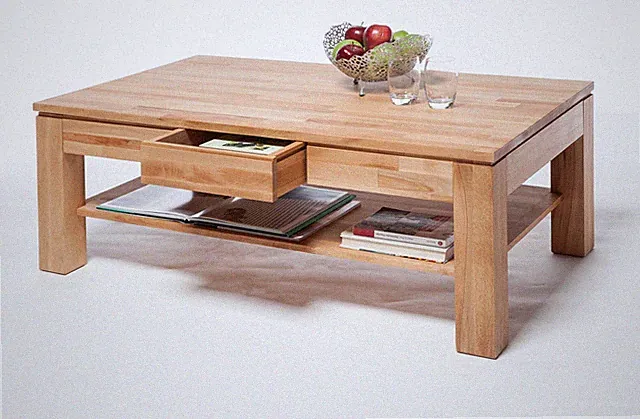 Couchtisch Kernbuche Tisch Massiv geölt 115 x 70 cm mit Schubkasten Wohnzimmer