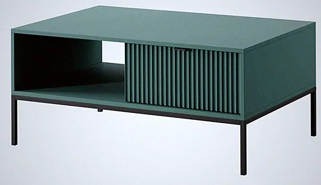 Couchtisch Kioto 104cm 2 Schubladen Beidseitig Rillenfront Metallgestell Modern