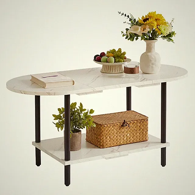 Couchtisch,Kleiner Wohnzimmertisch, Sofatisch mit Holzbeinen und 2stufigem St...
