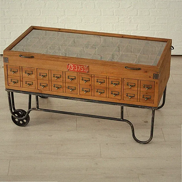 Couchtisch Kommode COLLECT Konsole Setzkasten Tisch auf Rollen Retro Vintage NEU