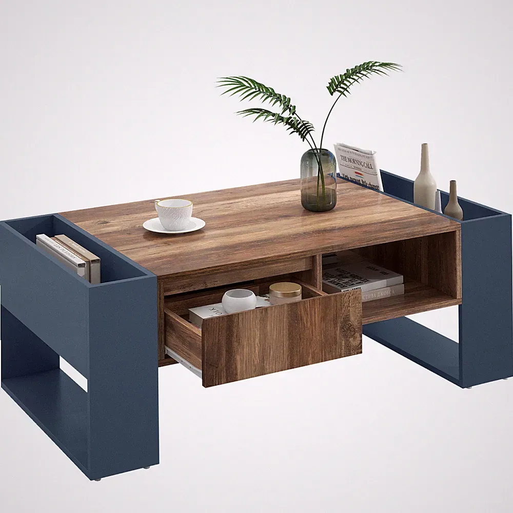 Couchtisch Kontrastfarbe Sofatisch Wohnzimmertisch mit 1 Schublade, 4 Fächern