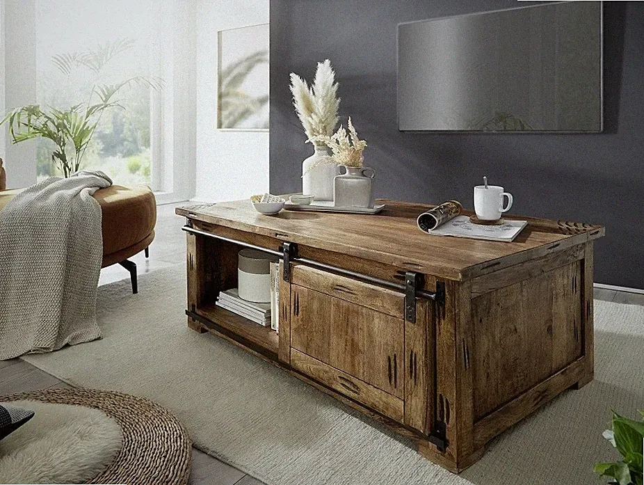 Couchtisch Massivholz 120x70cm Mango Holz massiv & Eisen NEU OVP!!!