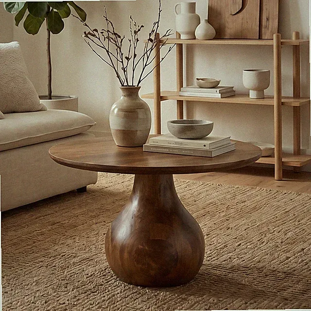 Couchtisch Massivholz 60cm Sofatisch Rund Beistelltisch Tisch Tropfenfuß Holz