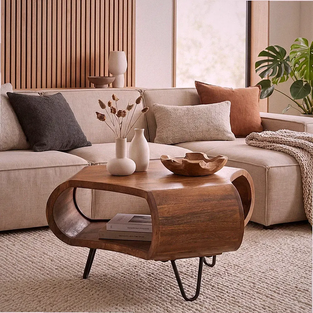 Couchtisch Massivholz 60cm Wohnzimmertisch mit Stauraum Sofatisch Beistelltisch