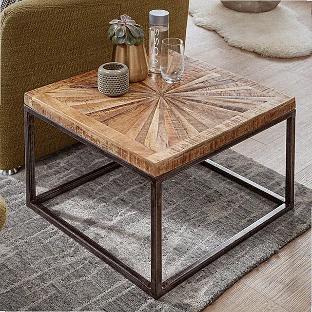 Couchtisch Massivholz quadratisch 55cm Wohnzimmertisch Metallgestell Industrial