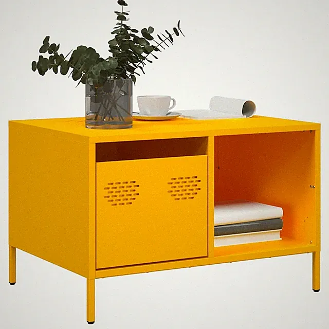 Couchtisch mit 1 Ablage 1 Schublade Kaltgewalzter Stahl Sofatisch Wohnzimmer