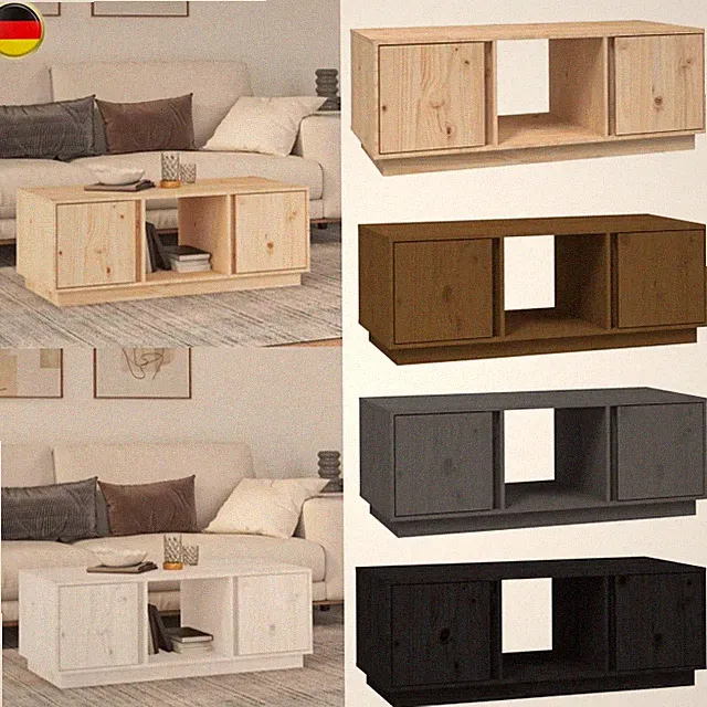 Couchtisch Mit 3 Fächern und 2 Türen Wohnzimmertisch Sofatisch Kaffeetisch DE