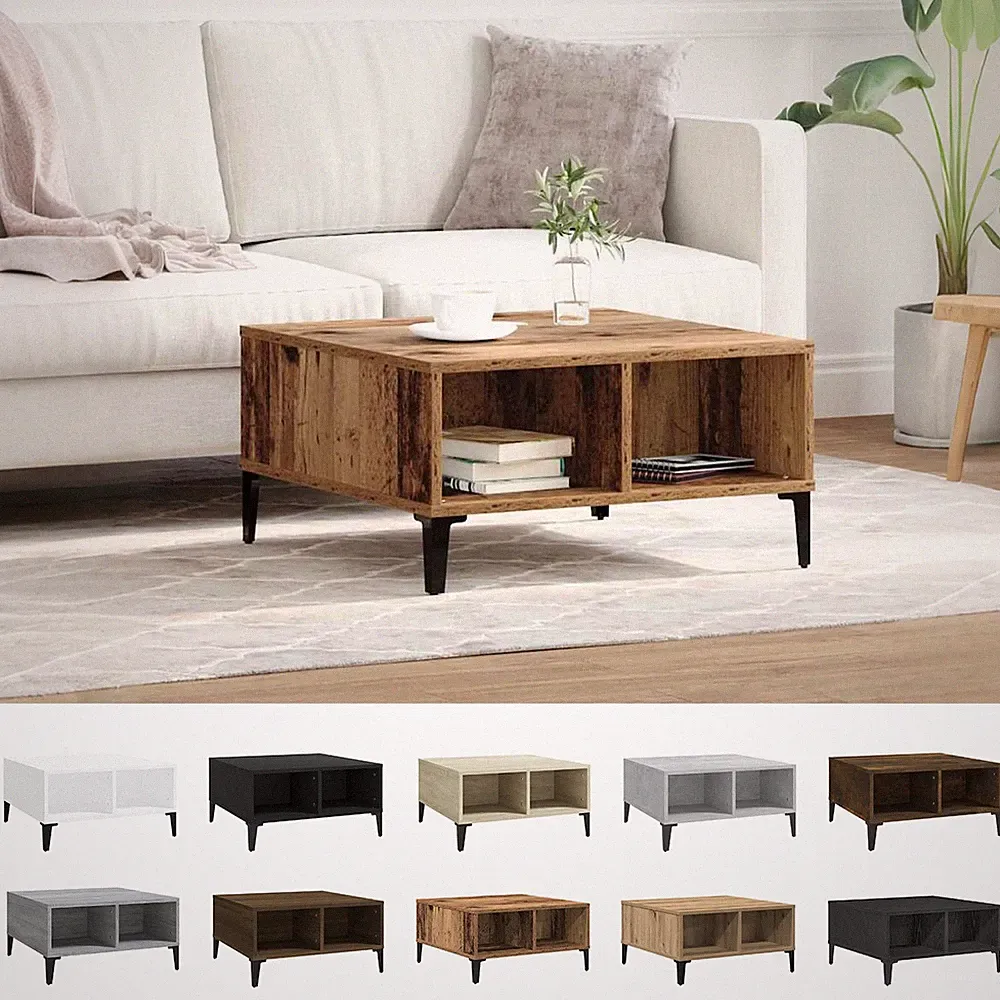 Couchtisch mit 4 Fächer Kaffeetisch Beistelltisch Sofatisch Metallbeine 60x60x30