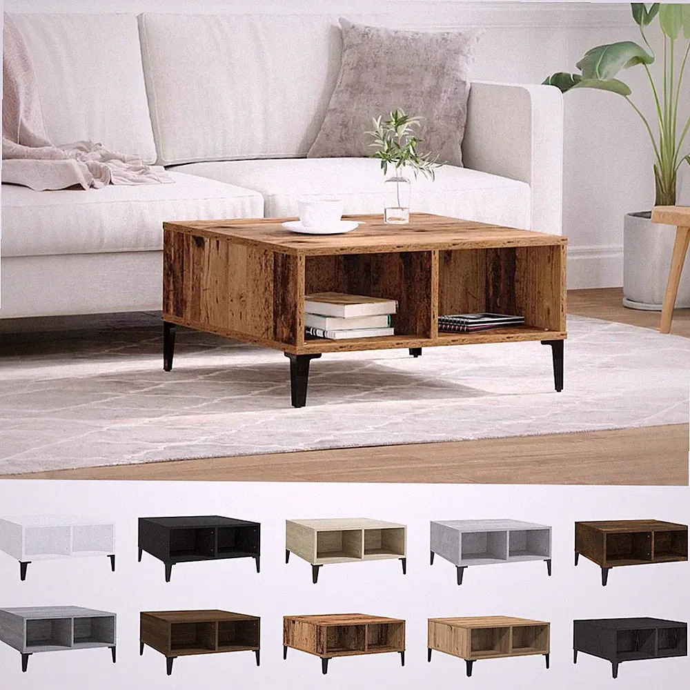 Couchtisch mit 4 Fächer Kaffeetisch Beistelltisch Sofatisch Metallbeine 60x60x30
