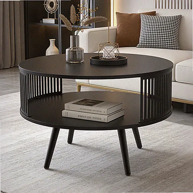 Couchtisch mit Ablage, Runde Form, Metallbeine, Kaffeetisch, Wohnzimmertische